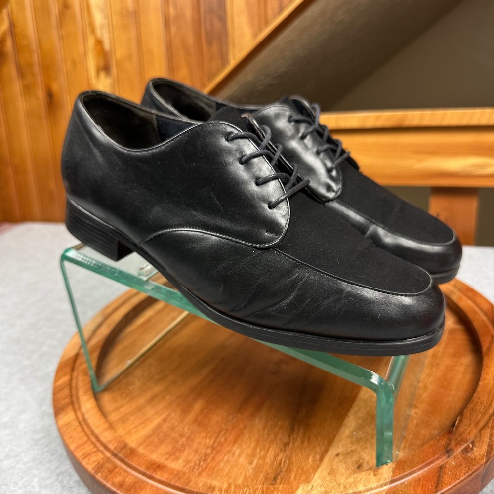 Munro American Verona Black Leather Fabric Oxford Shoes 9.5 WW M205088